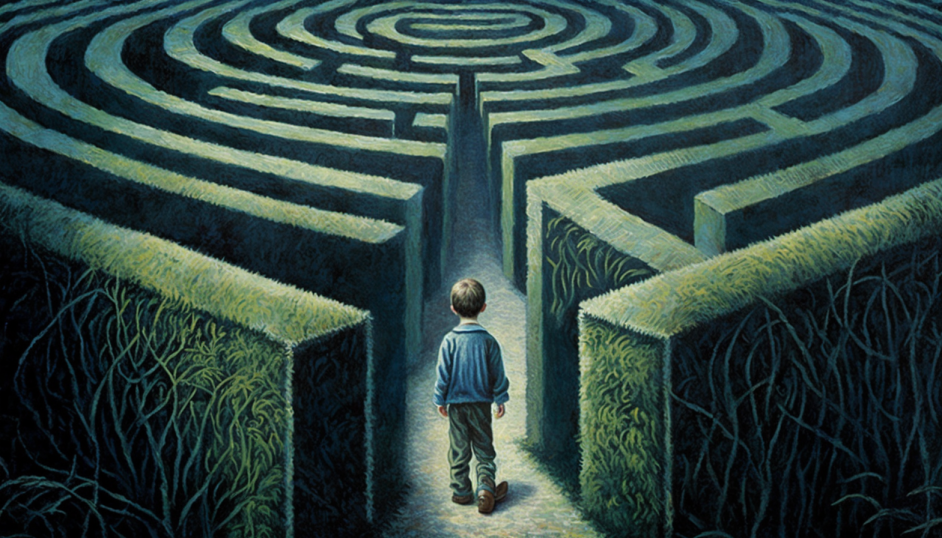 midjourney_a_boy_lost_in_the_maze_of_rules_by_monet_6c0a0b7e-ed35-457e-8d42-9aa25b66097a